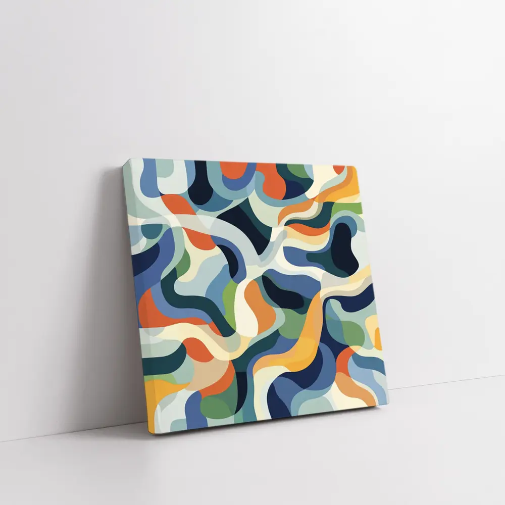 Retro Abstract Wavy Shapes Blue Orange – Wall Art