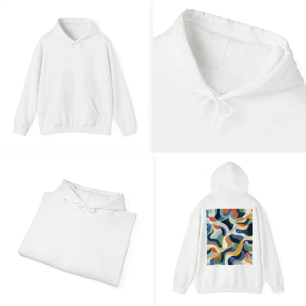Retro Abstract Wavy Shapes Blue Orange – Hoodies