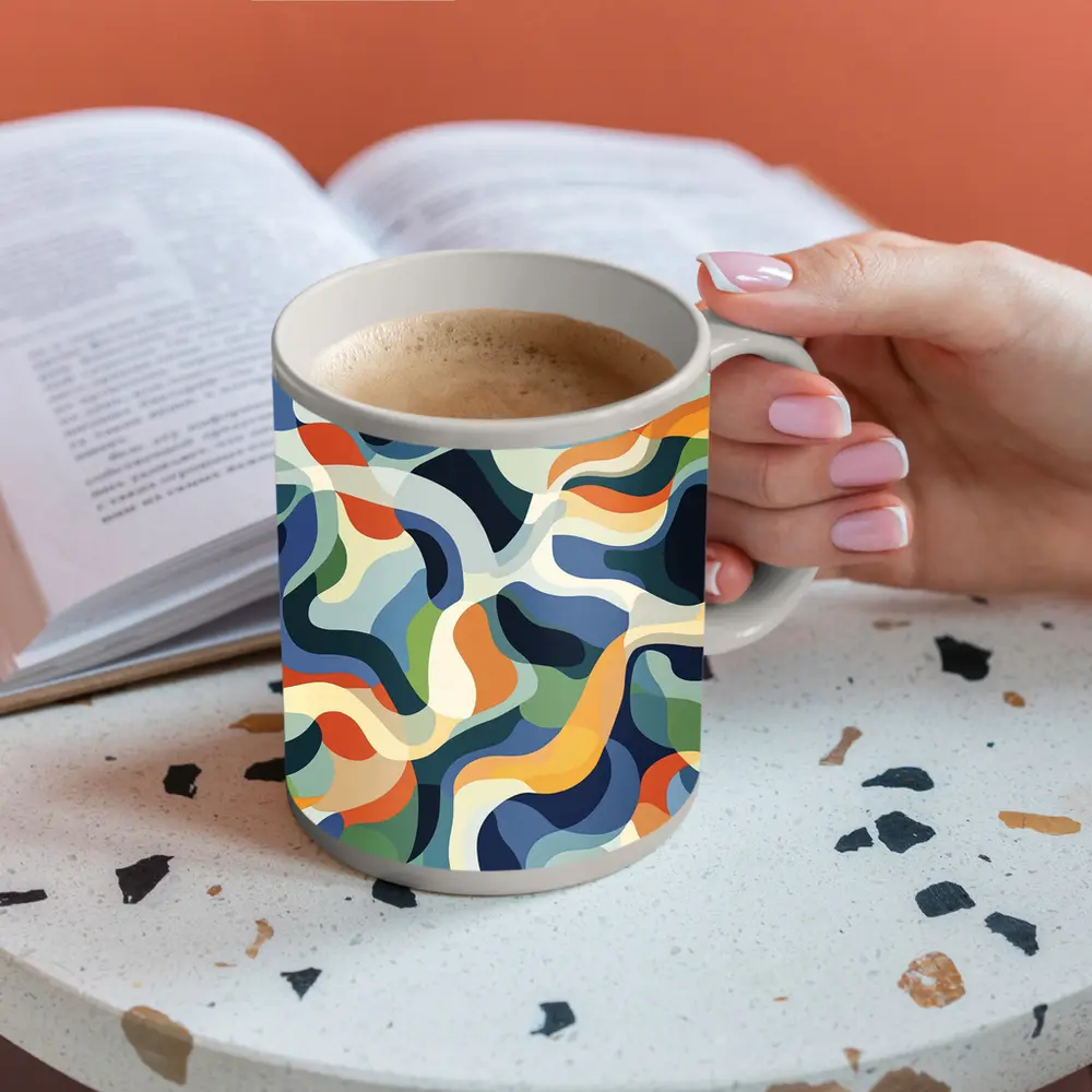 Retro Abstract Wavy Shapes Blue Orange – Mugs