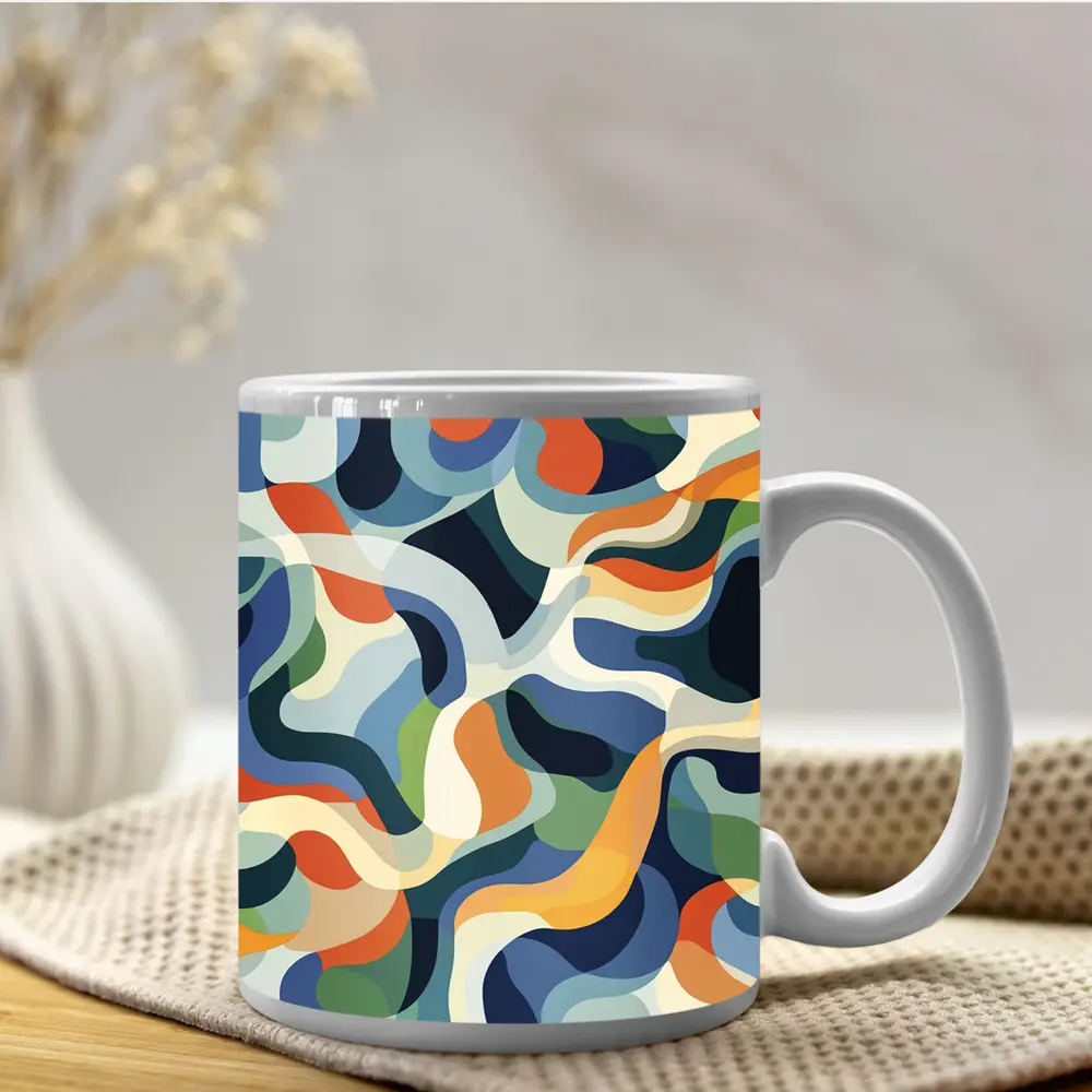 Retro Abstract Wavy Shapes Blue Orange – Mugs