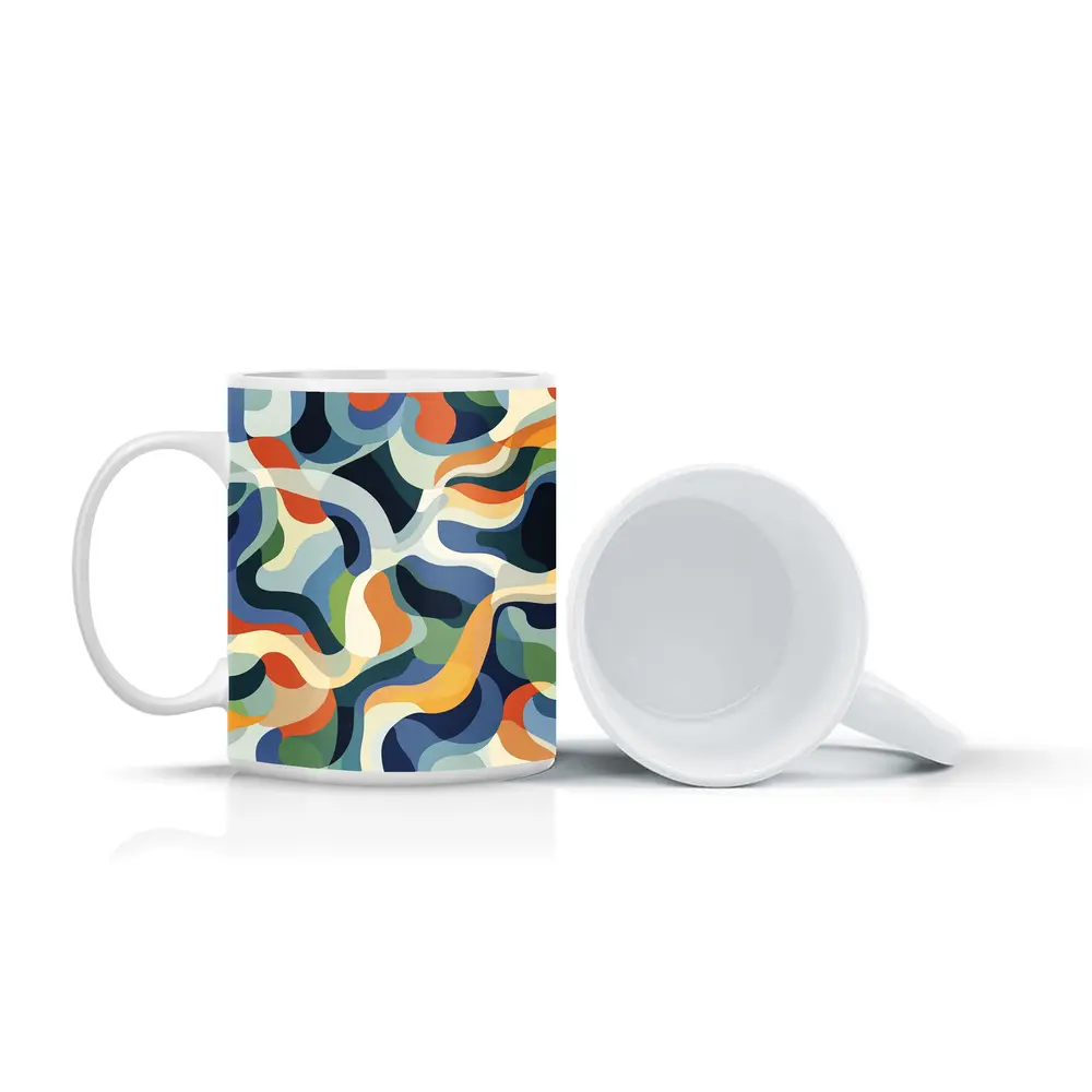 Retro Abstract Wavy Shapes Blue Orange – Mugs