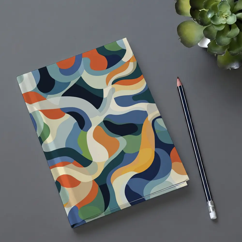 Retro Abstract Wavy Shapes Blue Orange – Notebooks