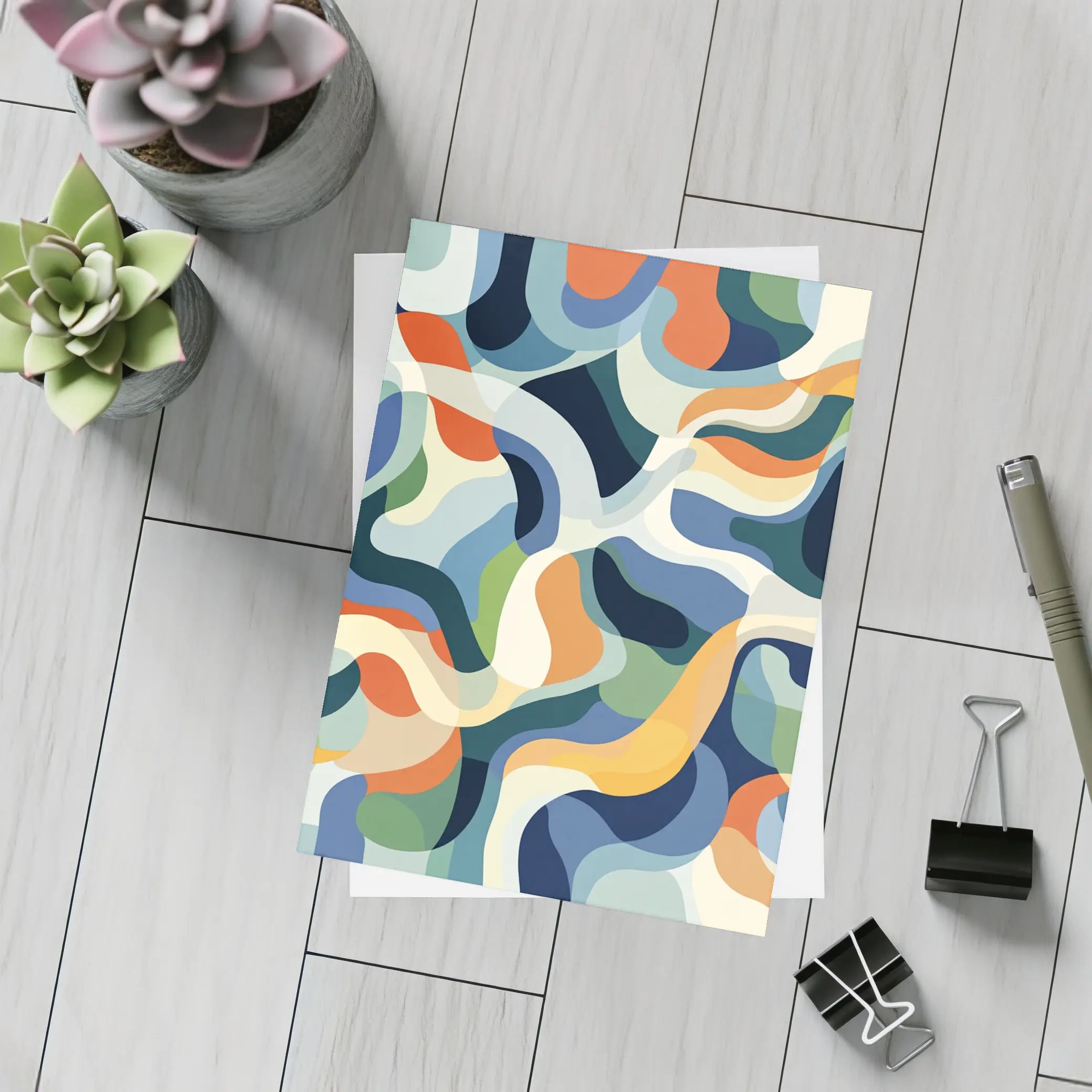 Retro Abstract Wavy Shapes Blue Orange – Postcards