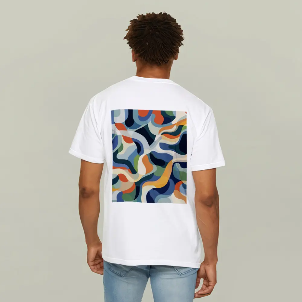 Retro Abstract Wavy Shapes Blue Orange – T-Shirts