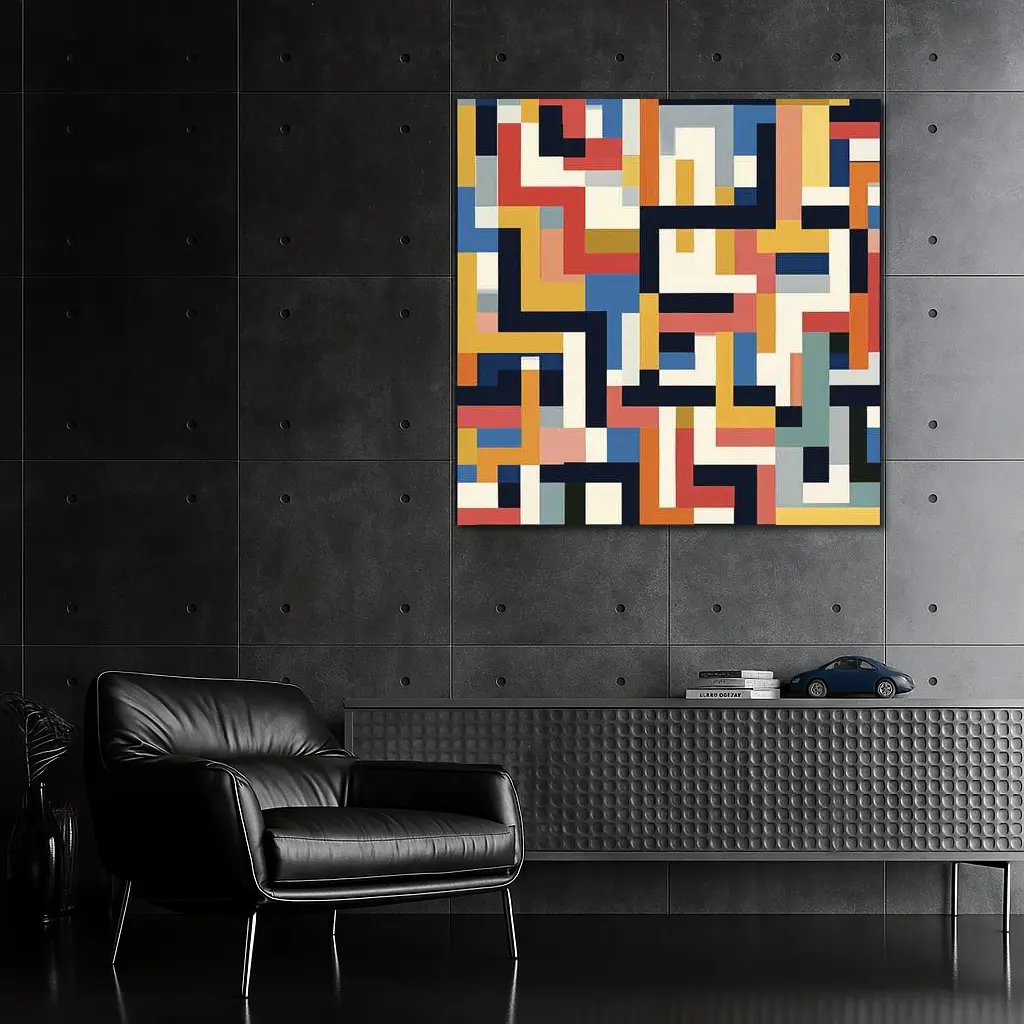 Bauhaus Geometric Abstract Color Block Pattern – Wall Art
