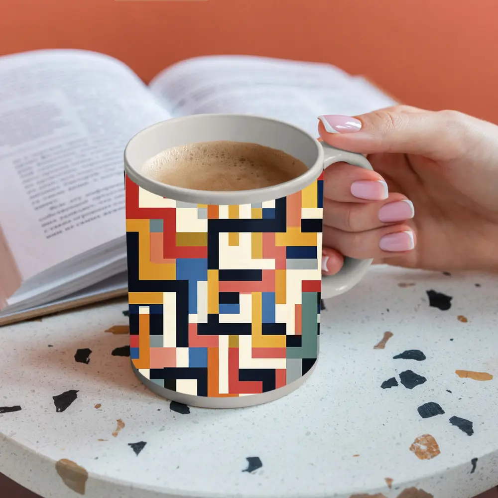 Bauhaus Geometric Abstract Color Block Pattern – Mugs