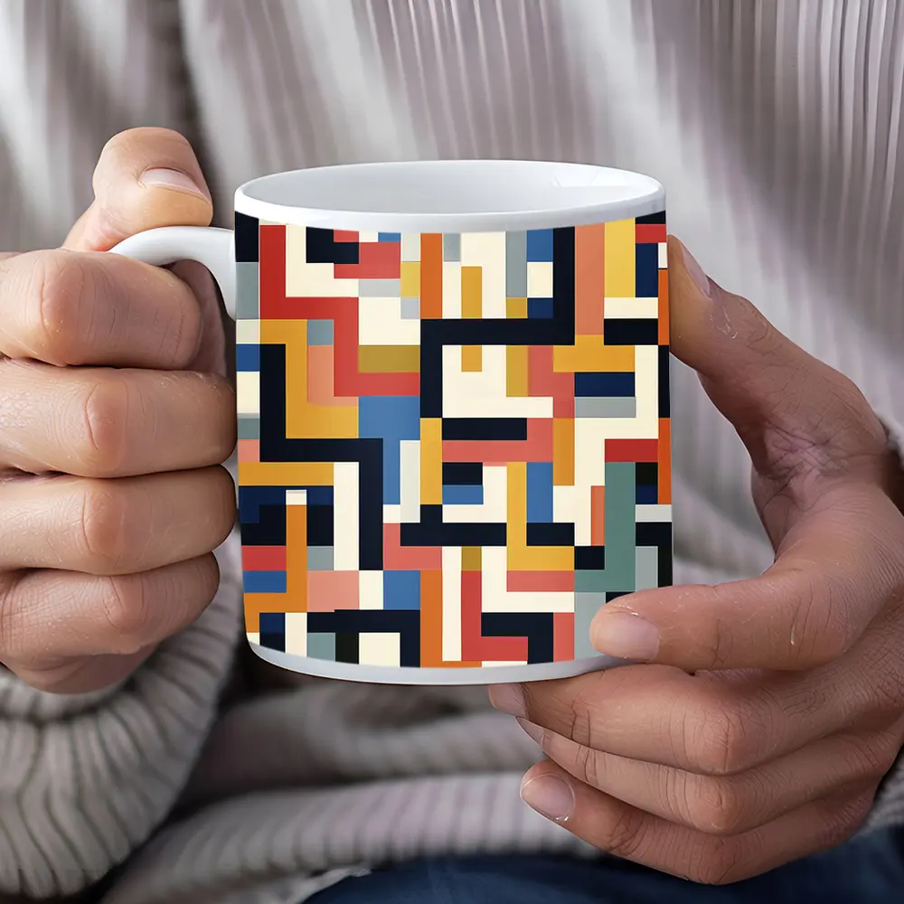 Bauhaus Geometric Abstract Color Block Pattern – Mugs