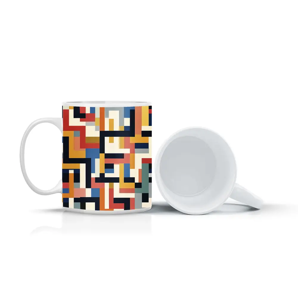 Bauhaus Geometric Abstract Color Block Pattern – Mugs