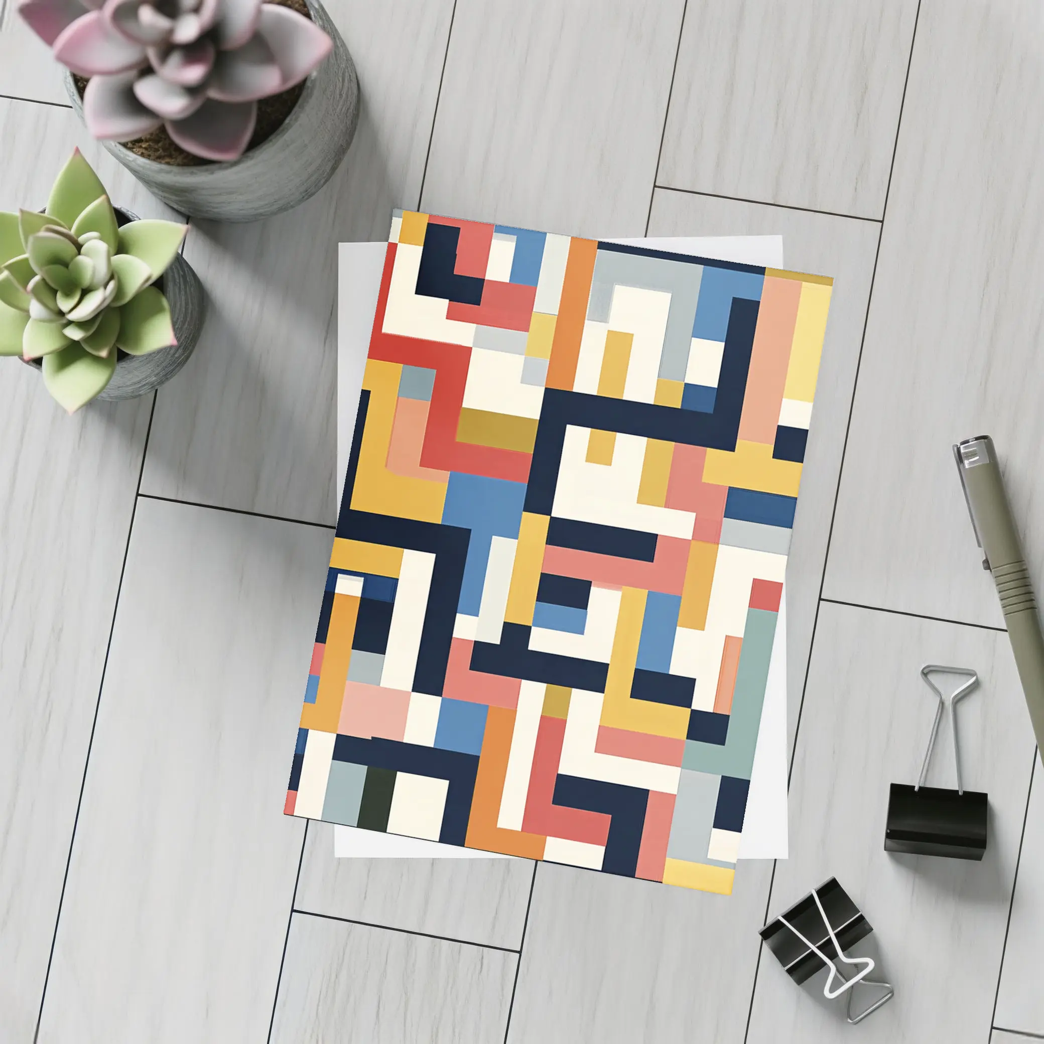 Bauhaus Geometric Abstract Color Block Pattern – Postcards