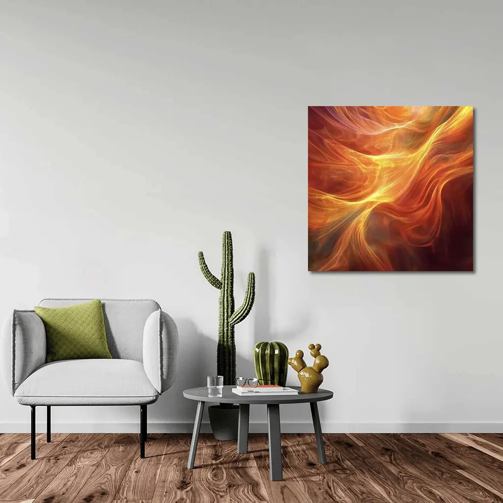 Fiery Orange Abstract Flowing Waves Art – Wall Art
