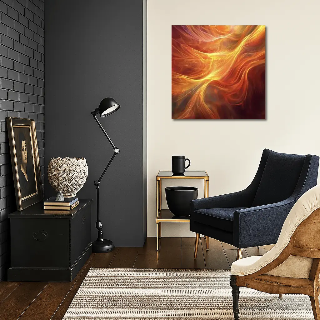 Fiery Orange Abstract Flowing Waves Art – Wall Art