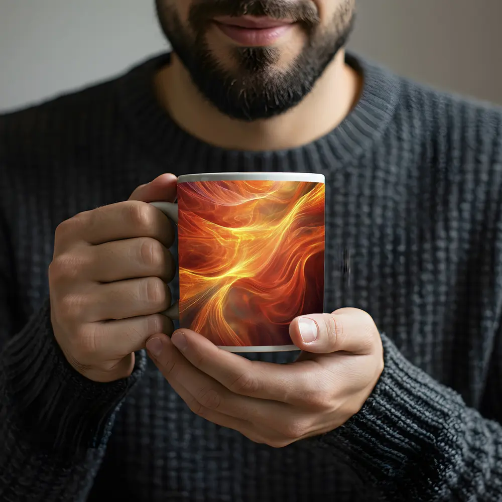 Fiery Orange Abstract Flowing Waves Art – Mugs