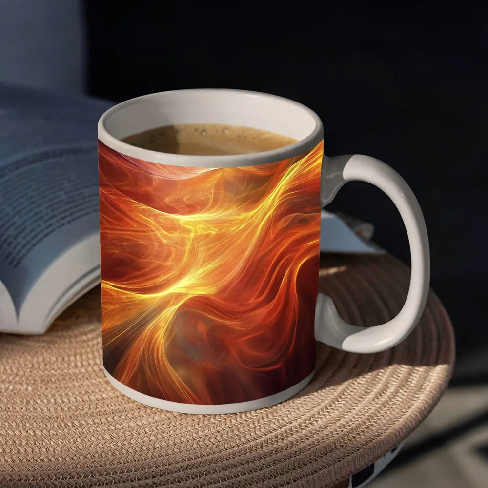 Fiery Orange Abstract Flowing Waves Art – Mugs