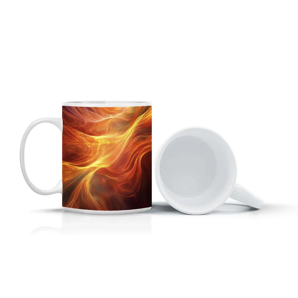 Fiery Orange Abstract Flowing Waves Art – Mugs