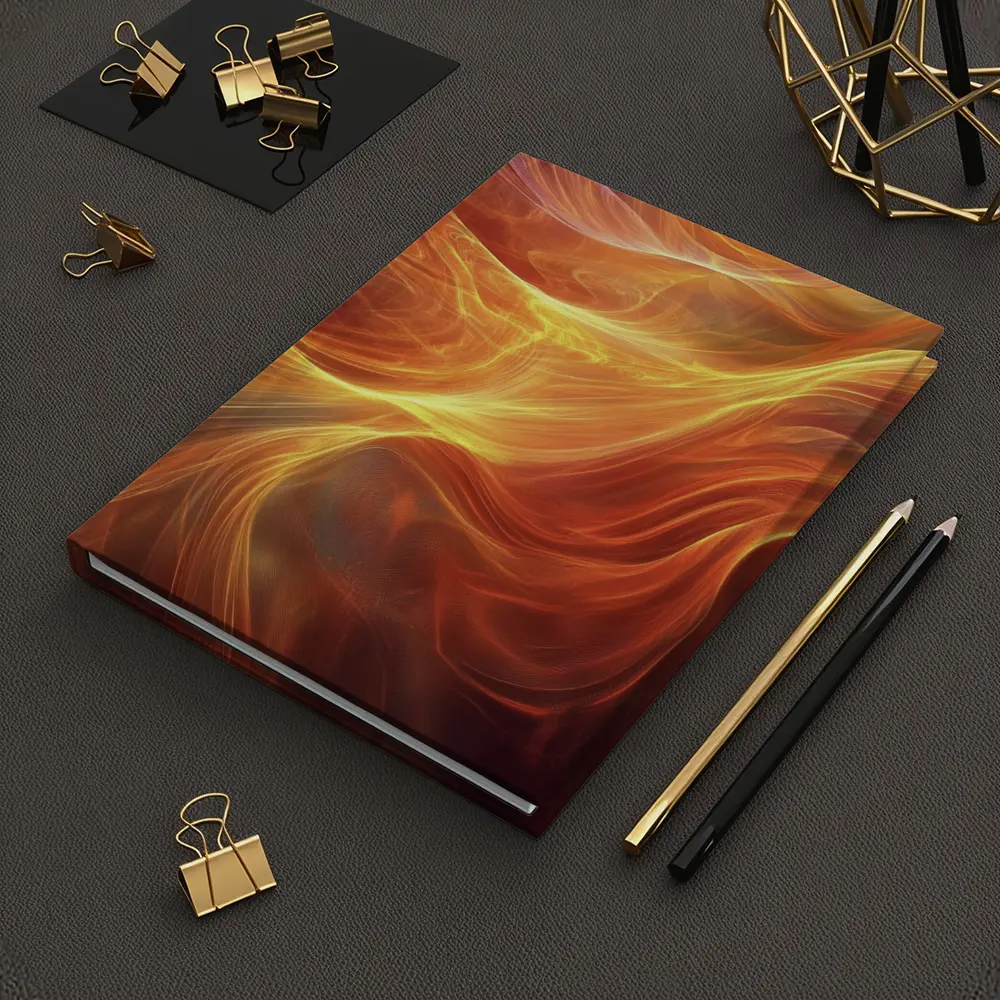 Fiery Orange Abstract Flowing Waves Art – Notebooks