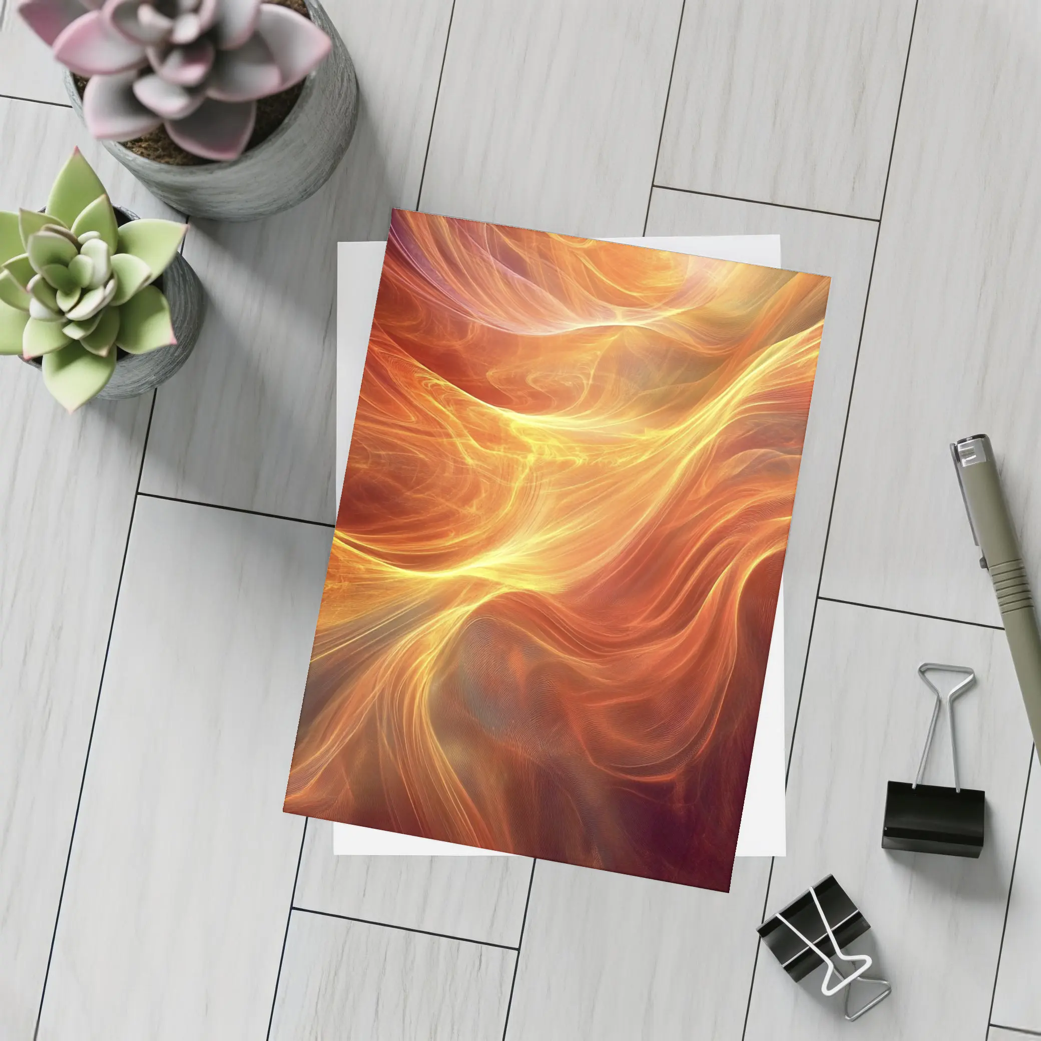 Fiery Orange Abstract Flowing Waves Art – Postcards