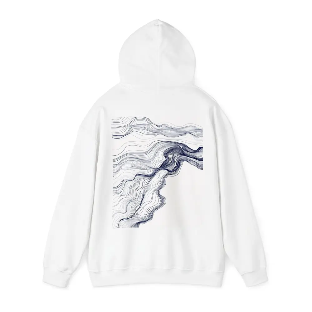 Navy Blue Flow Lines Abstract White Background – Hoodies