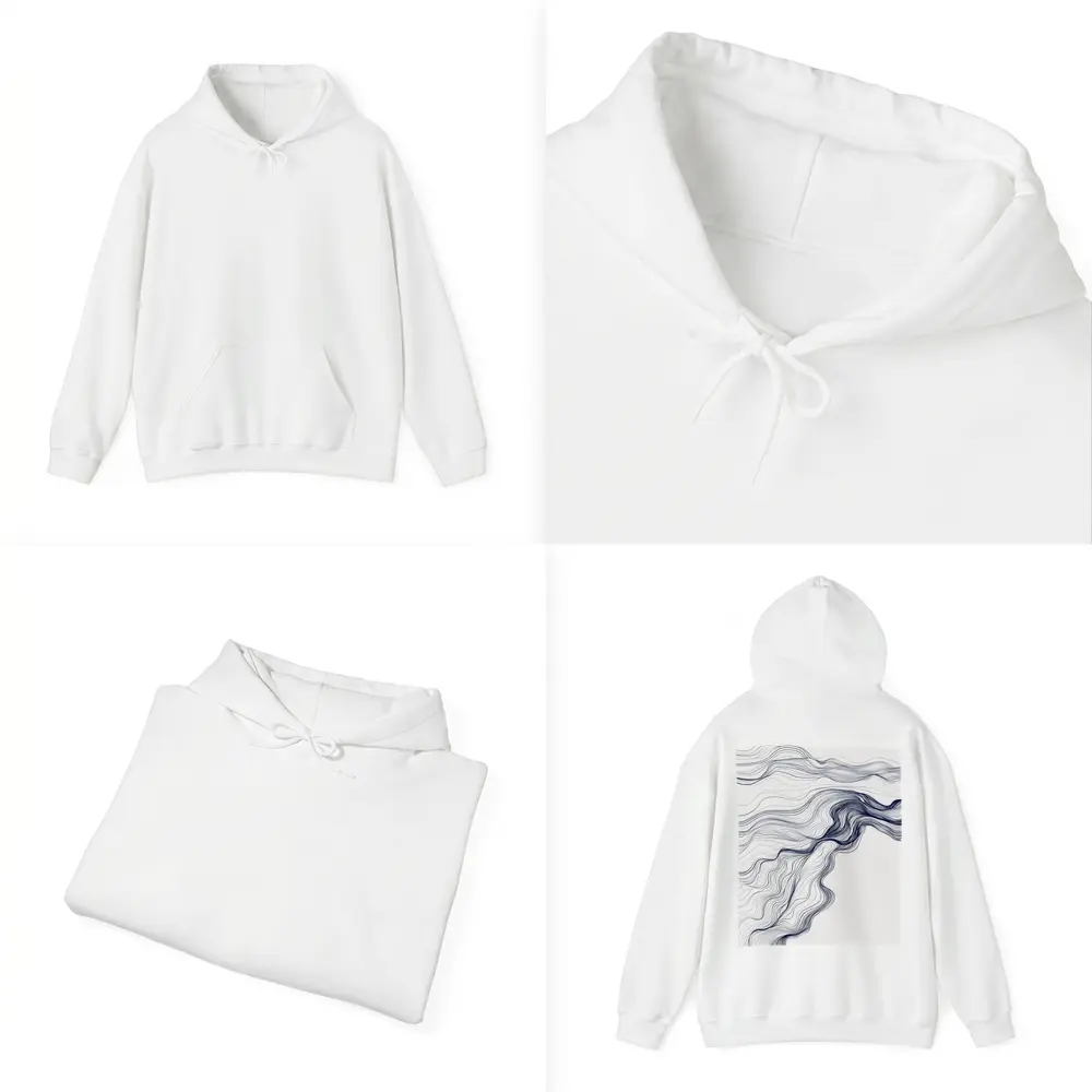 Navy Blue Flow Lines Abstract White Background – Hoodies