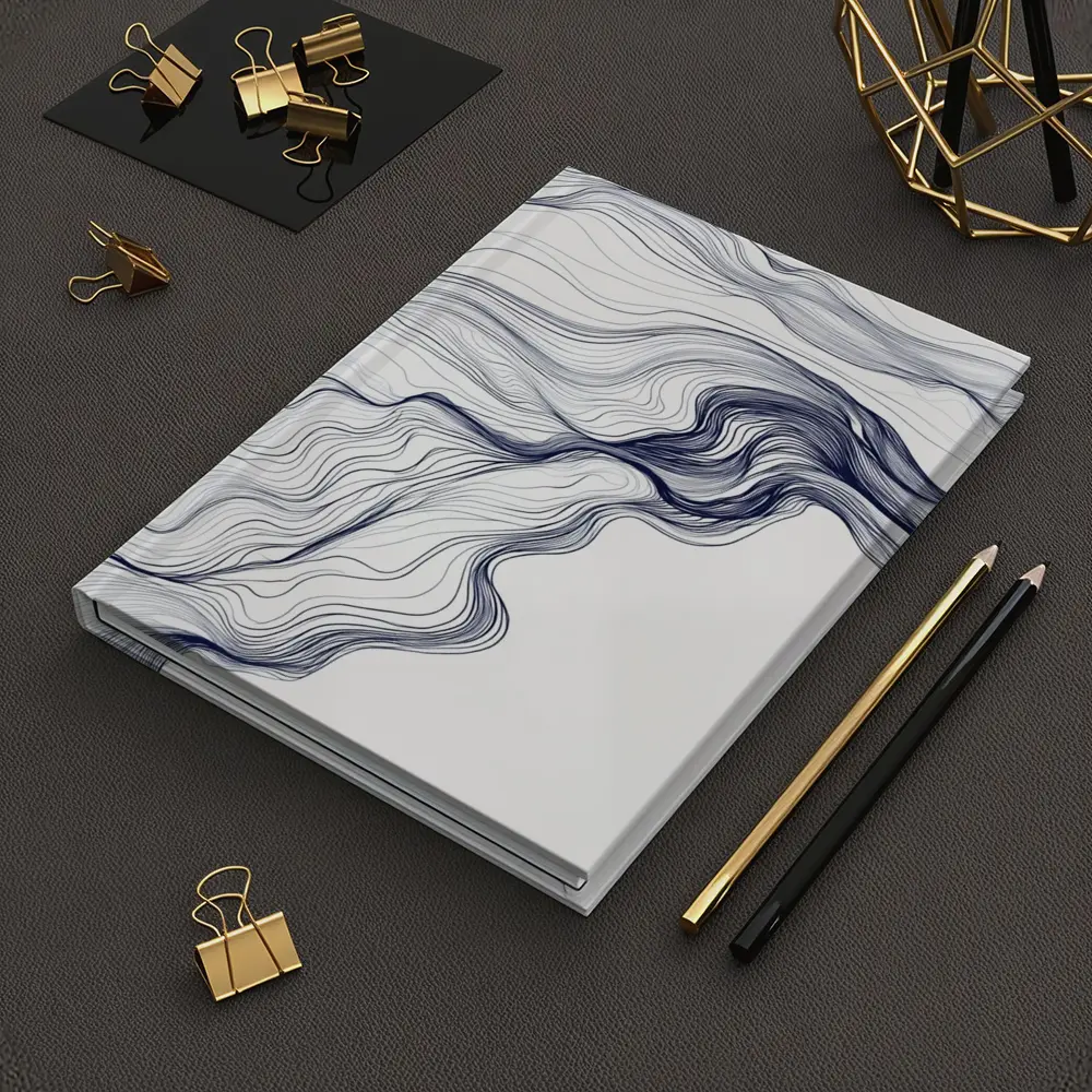 Navy Blue Flow Lines Abstract White Background – Notebooks