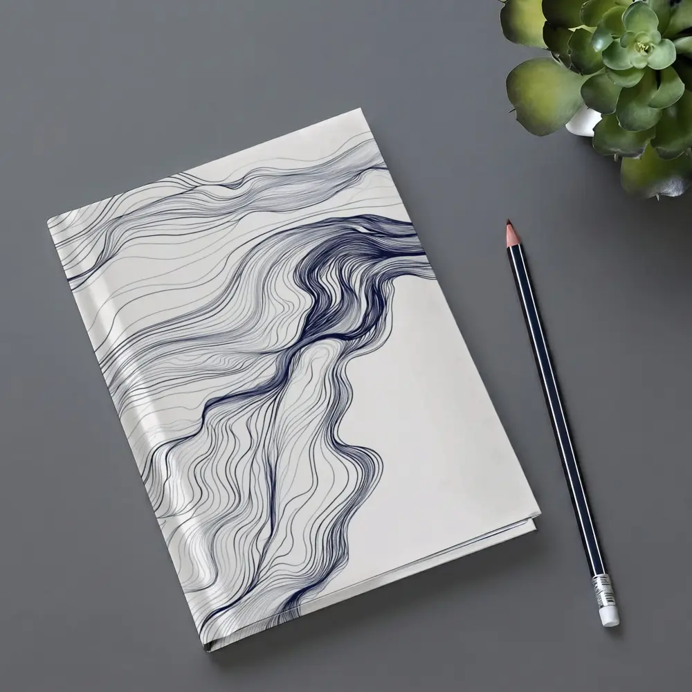 Navy Blue Flow Lines Abstract White Background – Notebooks