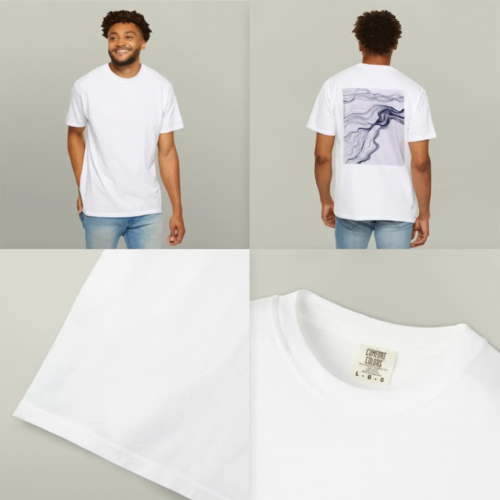 Navy Blue Flow Lines Abstract White Background – T-Shirts