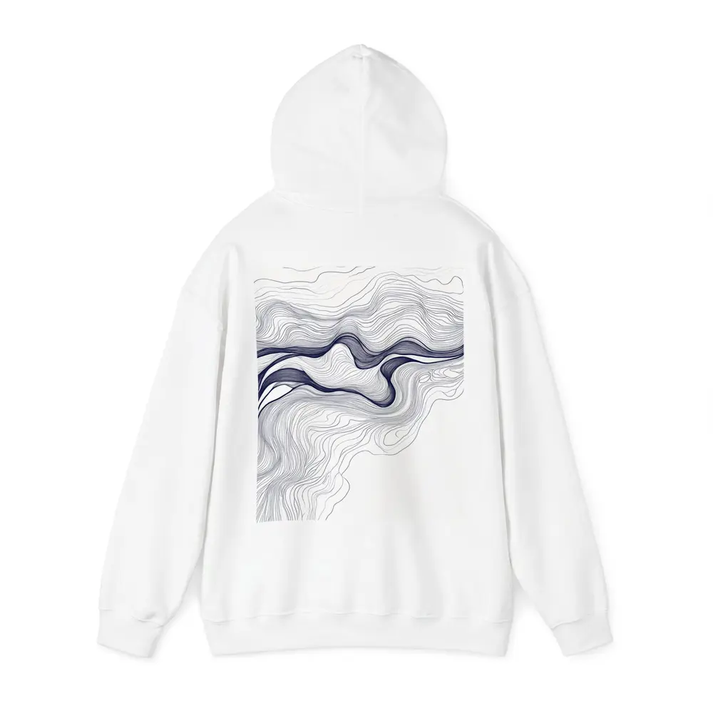 Navy Blue Wave Lines Abstract White Art – Hoodies