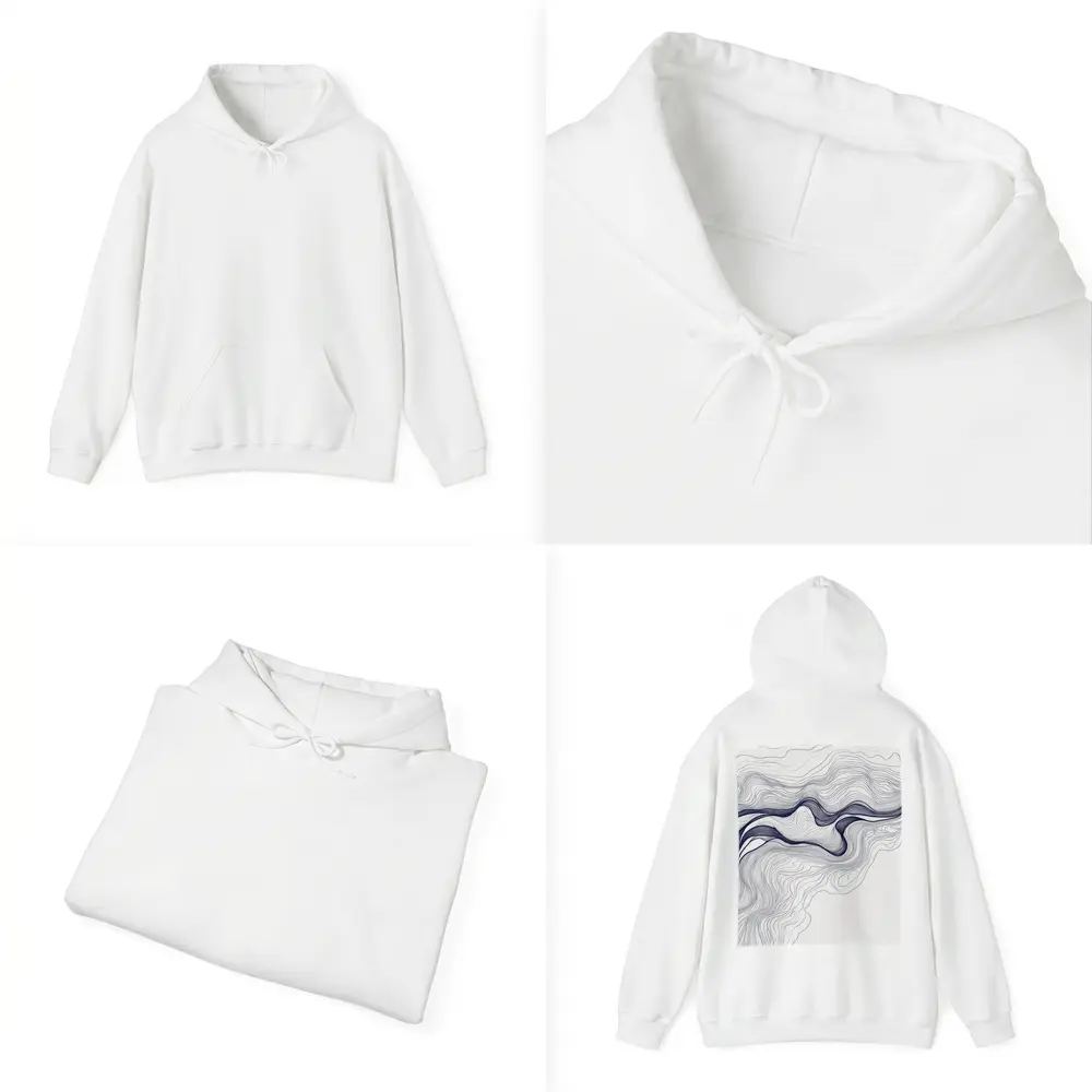 Navy Blue Wave Lines Abstract White Art – Hoodies
