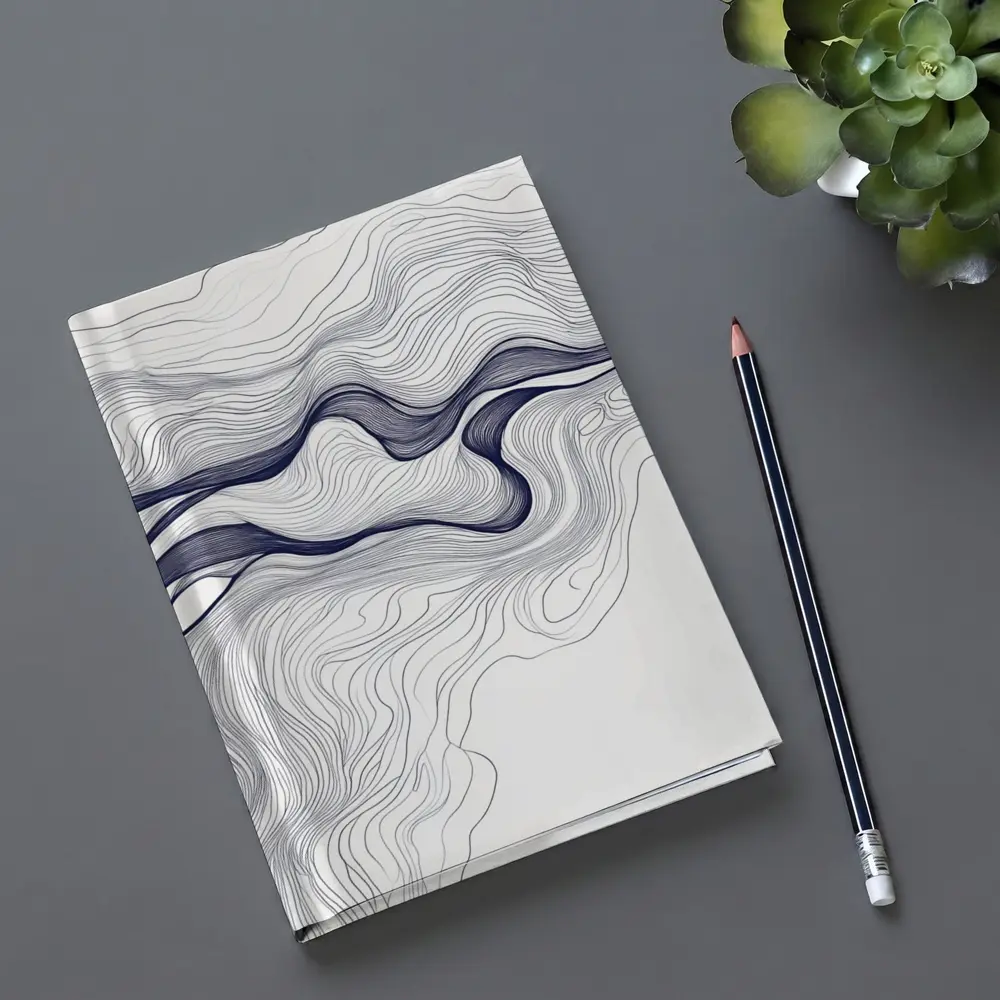 Navy Blue Wave Lines Abstract White Art – Notebooks