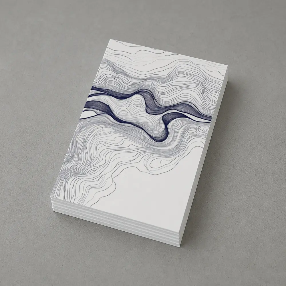 Navy Blue Wave Lines Abstract White Art – Postcards