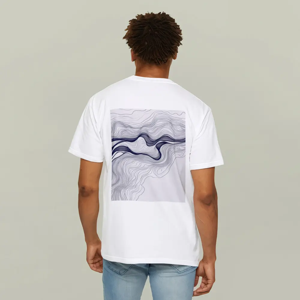 Navy Blue Wave Lines Abstract White Art – T-Shirts