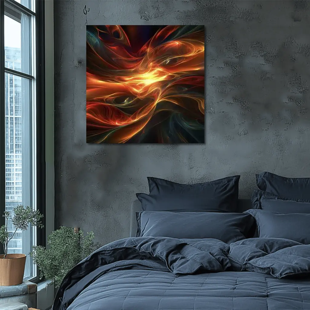 Fiery Abstract Swirling Waves Dark Background – Wall Art
