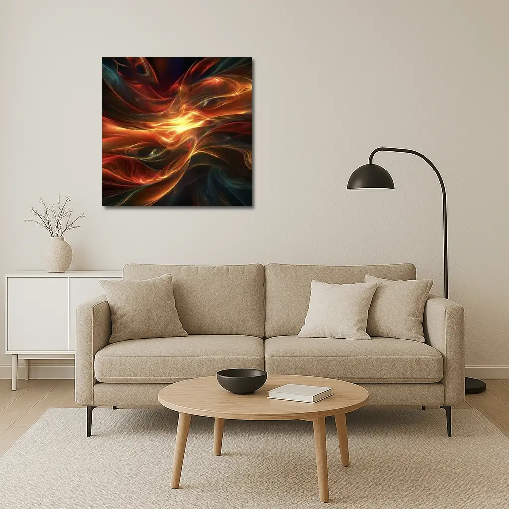 Fiery Abstract Swirling Waves Dark Background – Wall Art