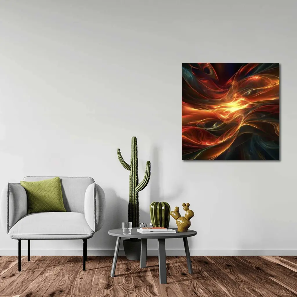Fiery Abstract Swirling Waves Dark Background – Wall Art