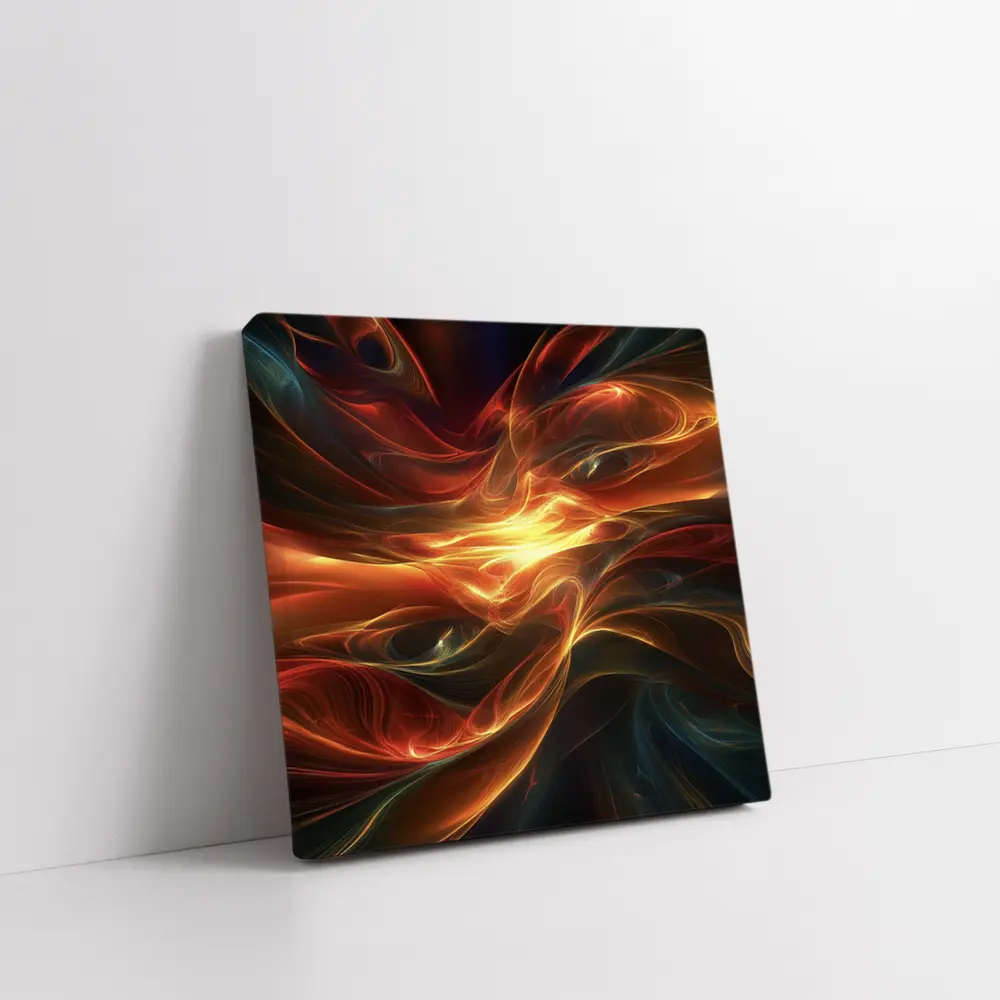 Fiery Abstract Swirling Waves Dark Background – Wall Art