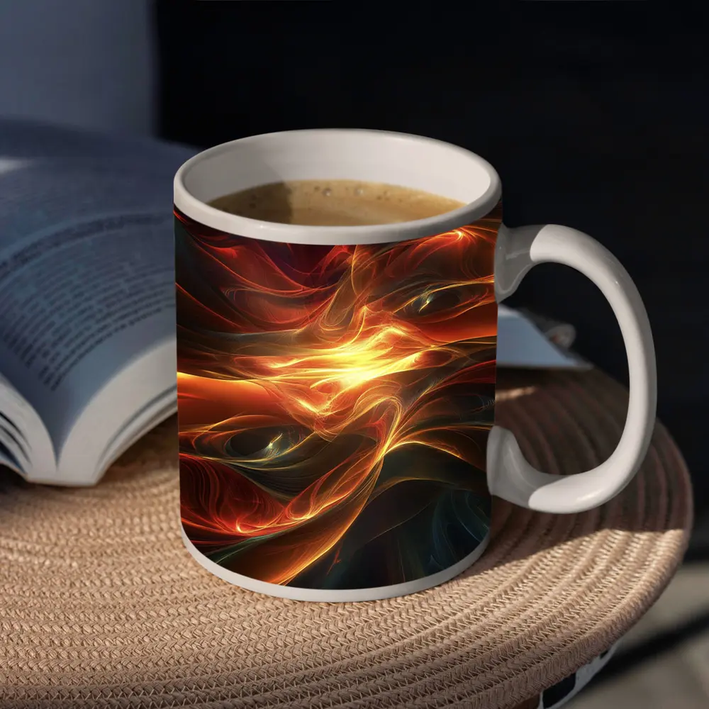 Fiery Abstract Swirling Waves Dark Background – Mugs