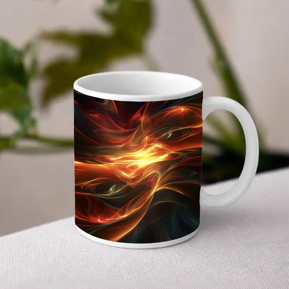 Fiery Abstract Swirling Waves Dark Background – Mugs