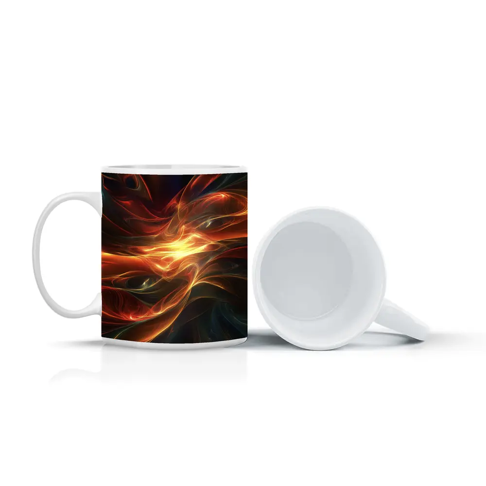 Fiery Abstract Swirling Waves Dark Background – Mugs