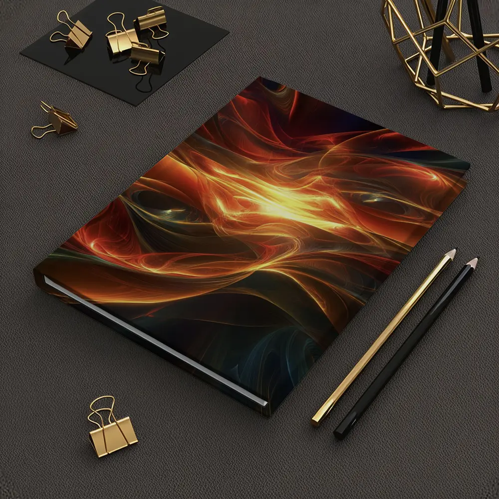Fiery Abstract Swirling Waves Dark Background – Notebooks