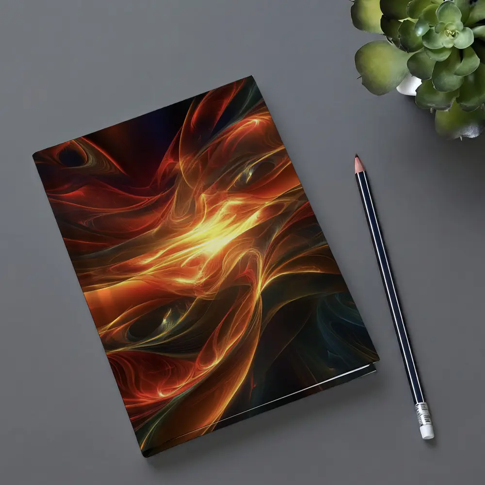 Fiery Abstract Swirling Waves Dark Background – Notebooks