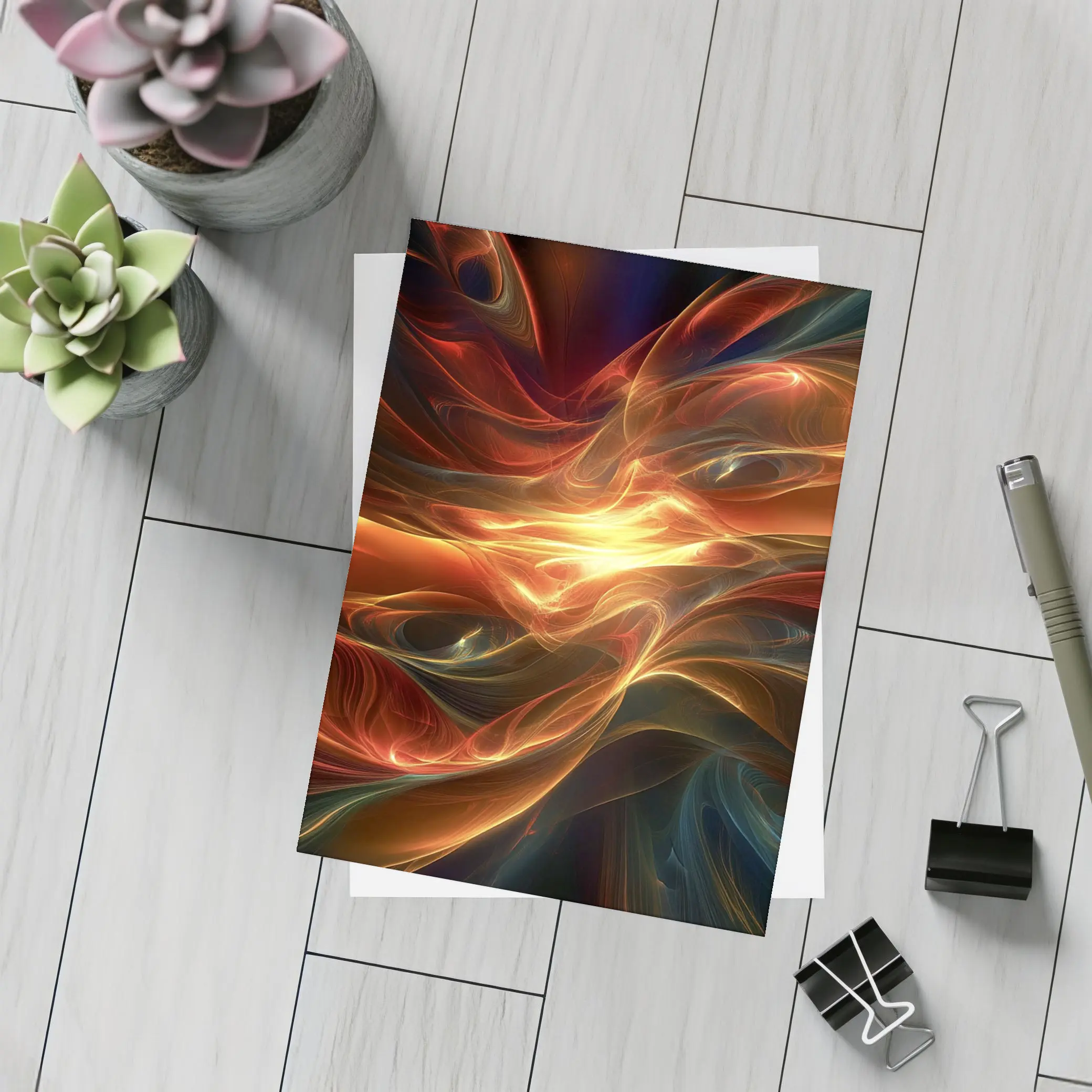 Fiery Abstract Swirling Waves Dark Background – Postcards