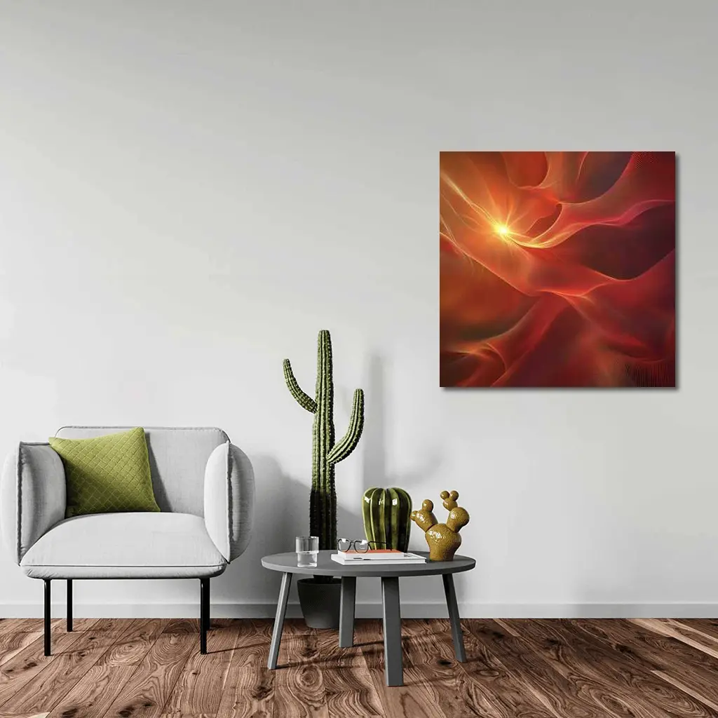 Red Abstract Flowing Waves Glowing Light – Wall Art