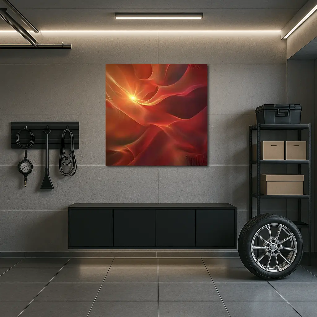 Red Abstract Flowing Waves Glowing Light – Wall Art