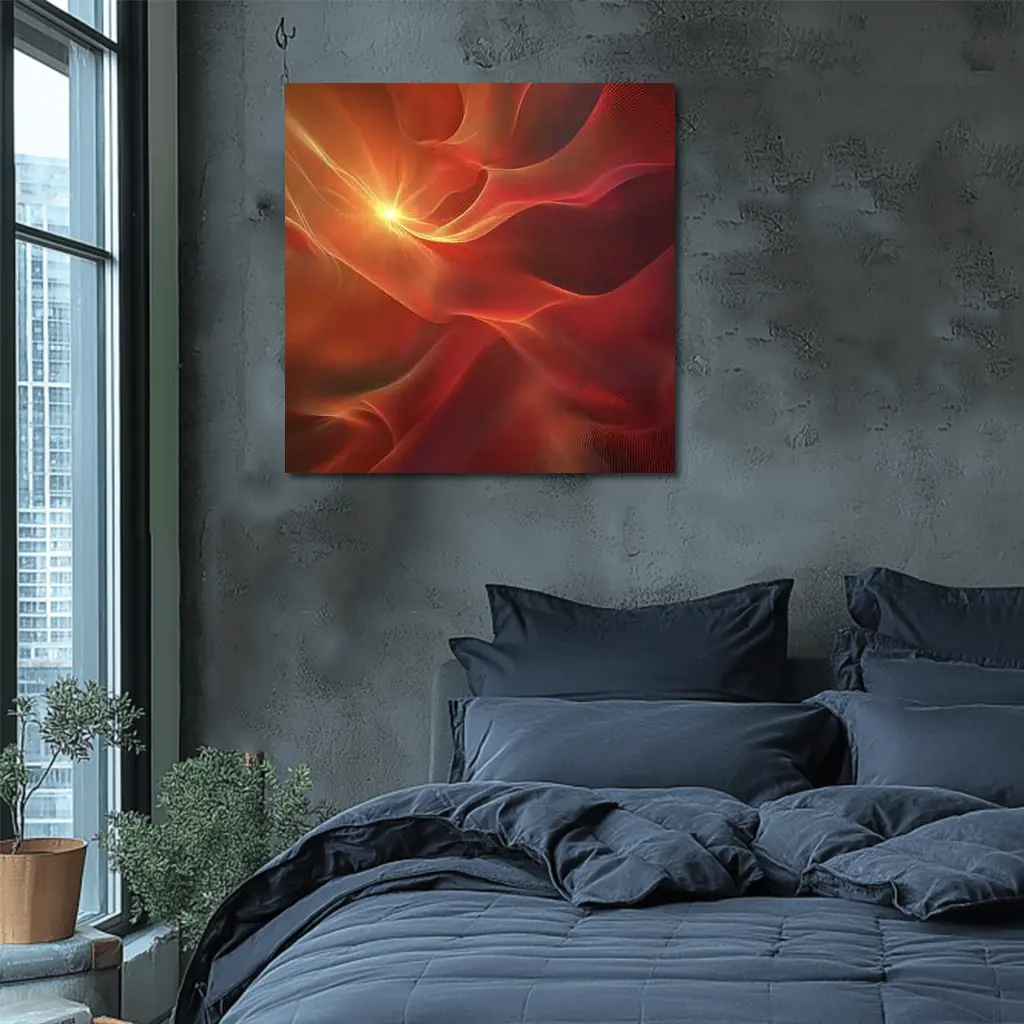 Red Abstract Flowing Waves Glowing Light – Wall Art