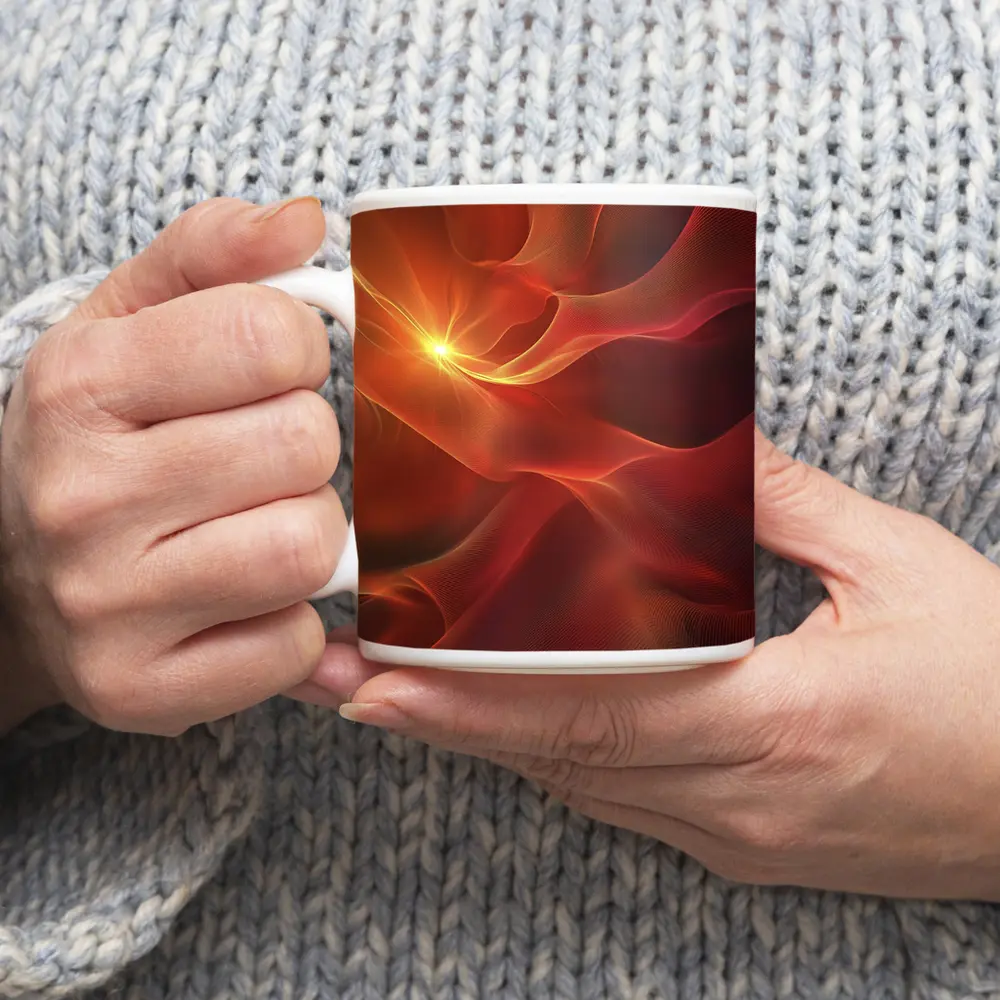 Red Abstract Flowing Waves Glowing Light – Mugs