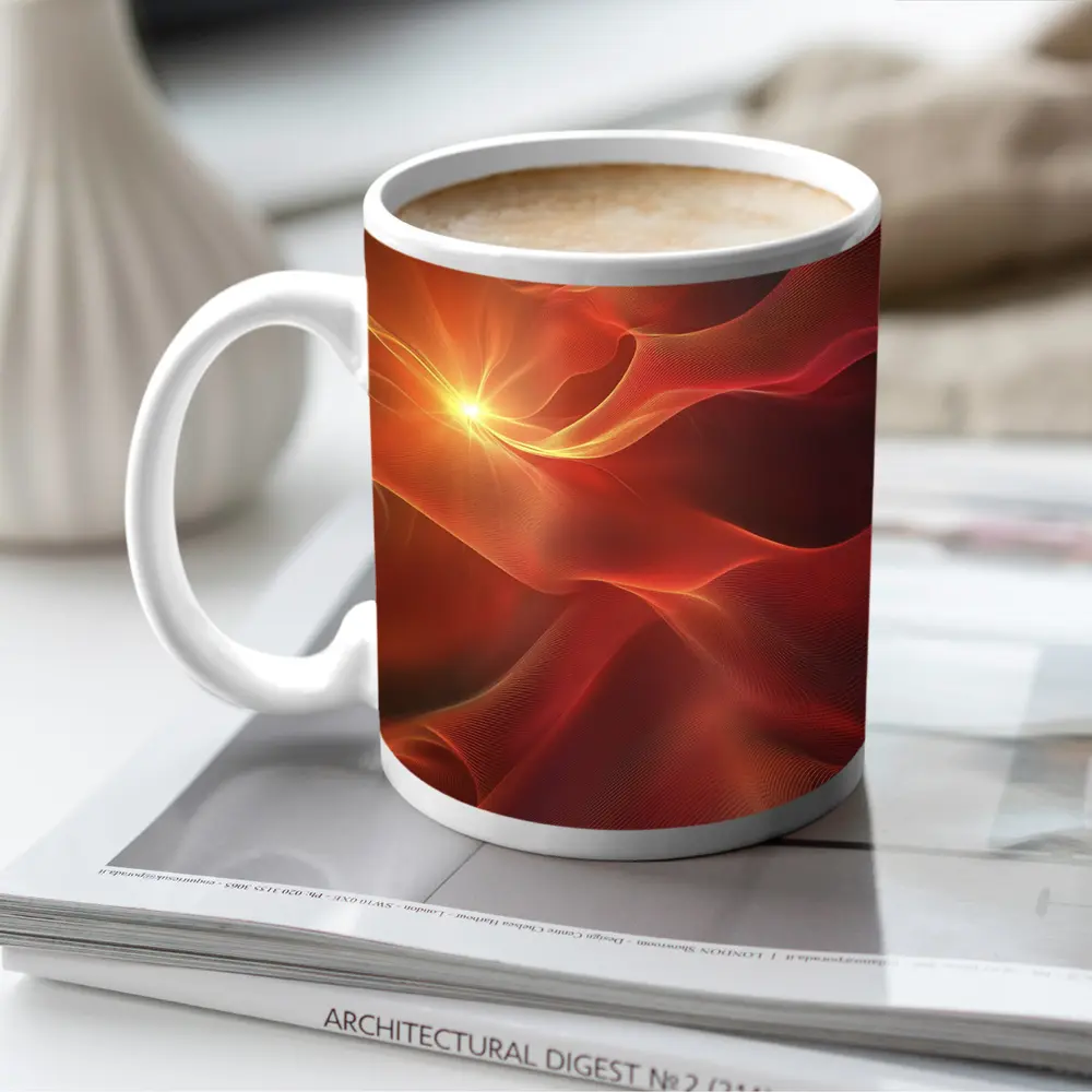 Red Abstract Flowing Waves Glowing Light – Mugs