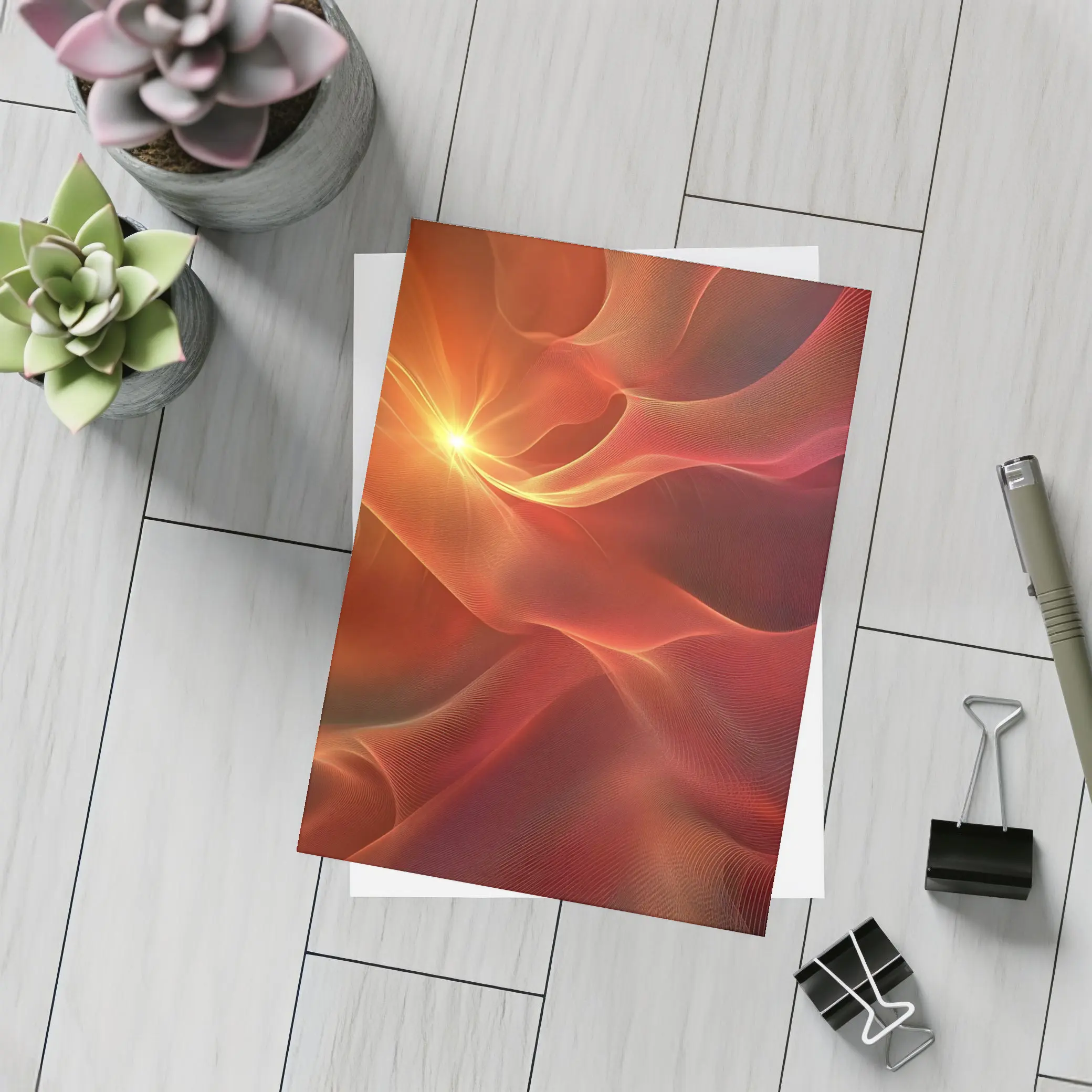 Red Abstract Flowing Waves Glowing Light – Postcards