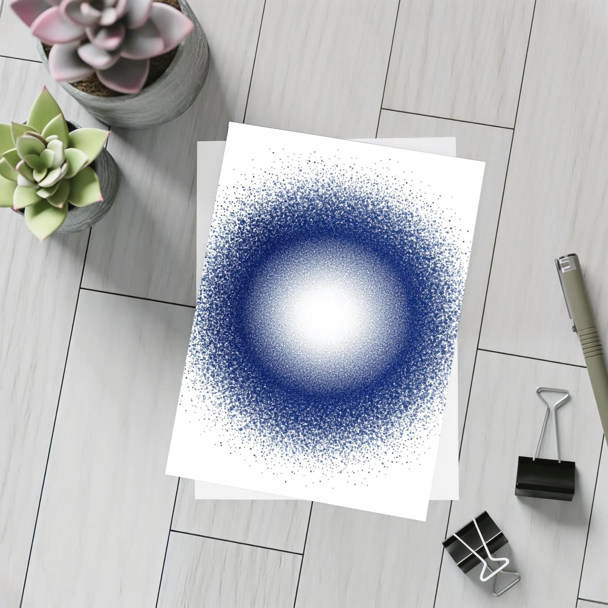Dark Blue Dot Cluster Abstract Circle Art – Postcards