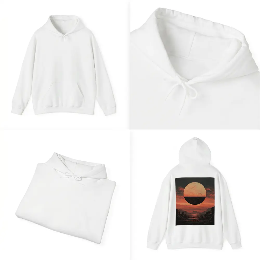 Dark Red Planet Over Rocky Coastal Landscape – Hoodies