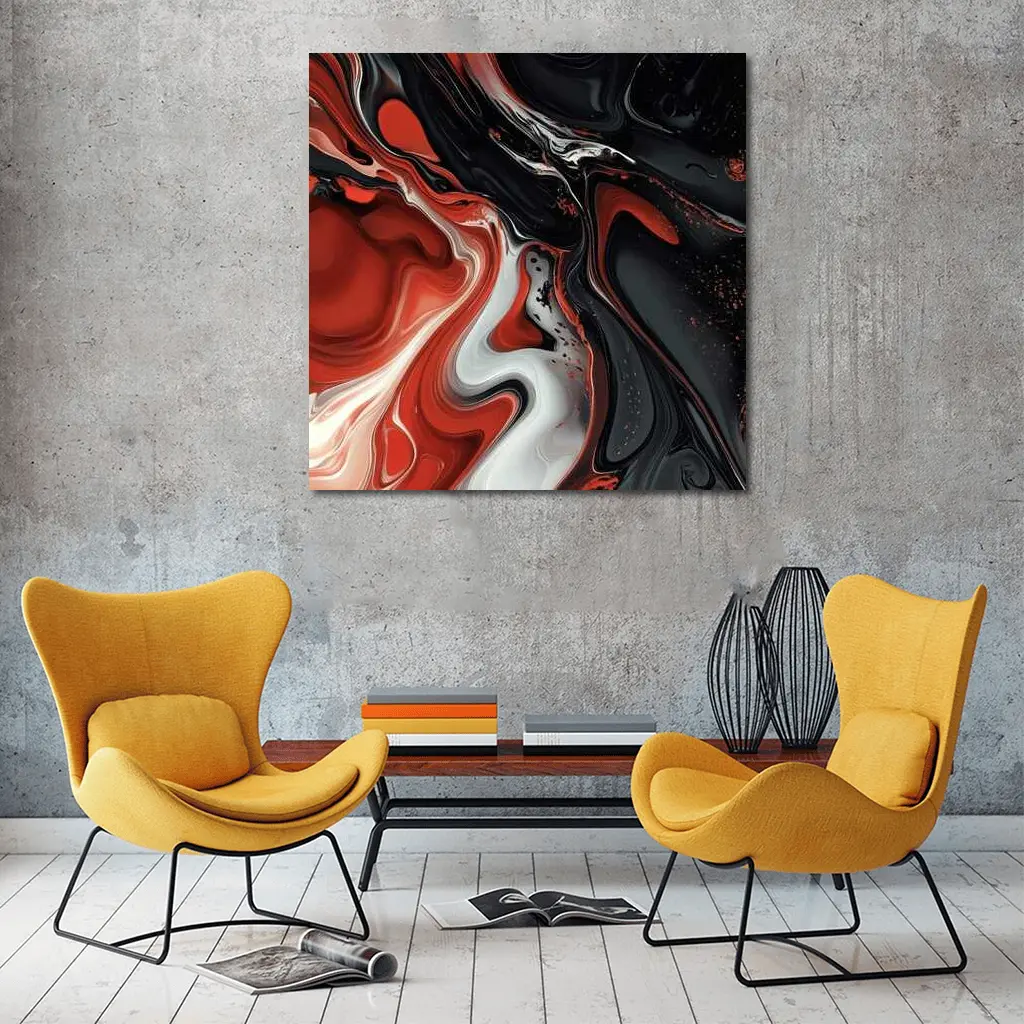 Red Black White Fluid Abstract Art – Wall Art