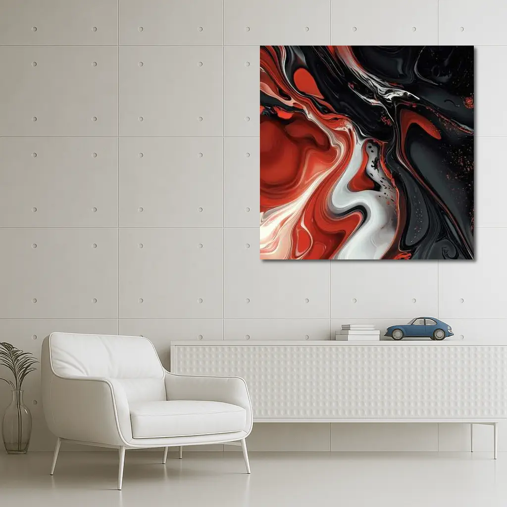 Red Black White Fluid Abstract Art – Wall Art